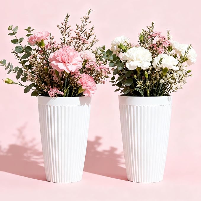 Set of 2 Heavy-Duty Outdoor Planters for Wedding, 20" Tall Planters for Indoor Plants, Large Fluted Flower Pots, Weather-Resistant for Garden, Patio, Porch or Living Room Decor