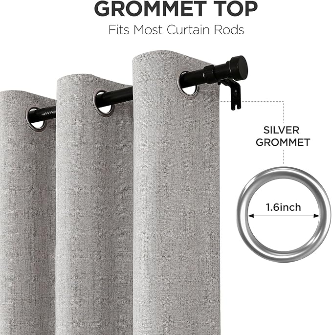 Joydeco Blackout Curtains 63 Inches Long 2 Panels Burg, Room Darkening Curtains for Bedroom, 100% Black Out Textured Thermal Drapes Privacy Protection 2 Panels Set(W52 x L63 Inch, Greyish White)