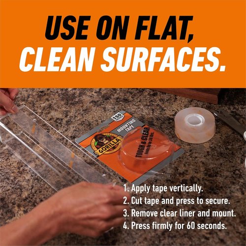 Gorilla Tough & Clear Double-Sided Mounting Tape - Weatherproof, 1" x 150" for Indoor/Outdoor Use