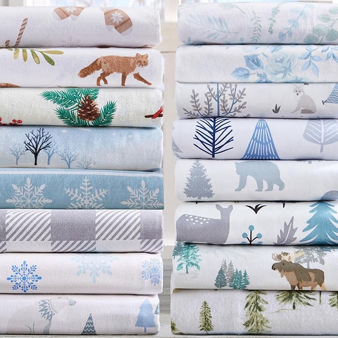 Market & Place 100% Cotton Full Flannel Sheet Set | 4 Piece Deep Pocket Cozy Winter Floral Bed Sheets | Double Brushed for Extra Softness & Comfort | Alpine Collection (Full, Vintage Floral)