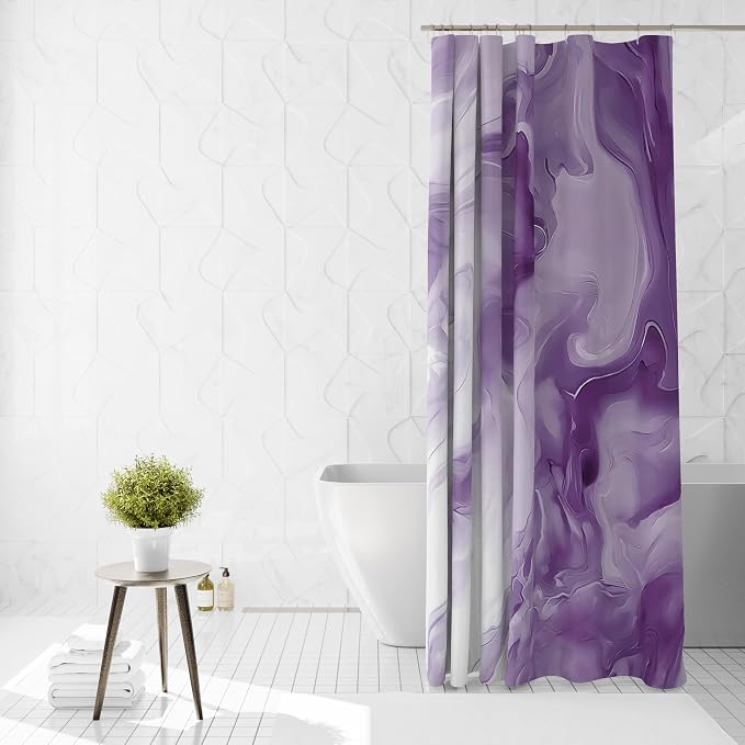Mocsicka Shower Curtains for Bathroom, Purple Marble Shower Curtain for Bathroom, Abstract Purple and White Shower Curtain Modern Art Decor Waterproof Bath Curtain for Modern Bath Decor, 72 X 72 Inch