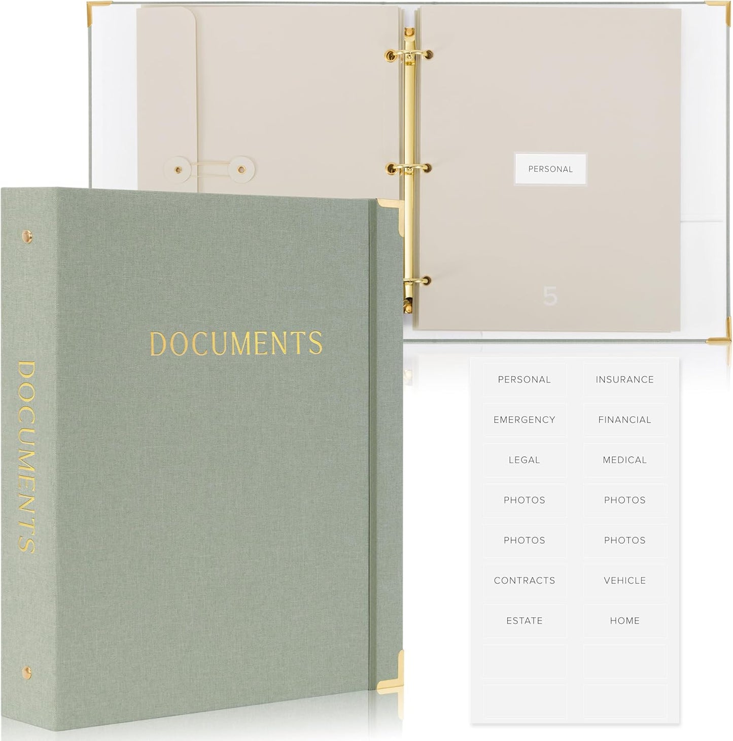 Sturdy Document Organizer Set - Beautiful Linen 3-Ring Binder with Expanding Storage & Labels