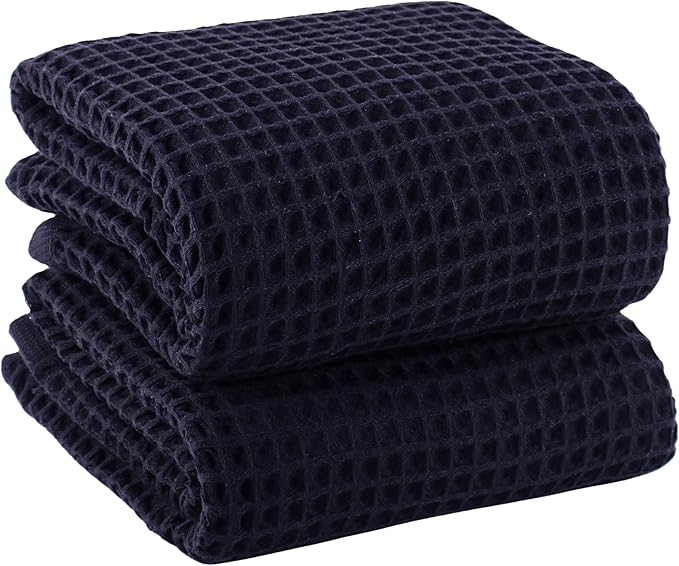 PÜSKÜL Natural 100% Turkish Cotton Black Waffle Bath Towels Set of 2-Piece | 32x63 Extra Large Absorbent Quick-Dry Lightweight Spa Towel | Decorative Bathroom Towel (Black Bath Towels - Pack of 2)