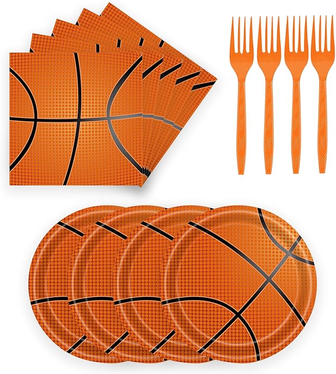 72 Pcs Basketball Paper Plates and Napkins - Disposable Party Plates and Napkins Tableware Set for Sports Birthday Party, Baby Shower - Serves 24