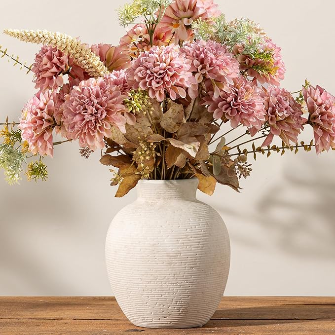Vanselia Ceramic Flower Vase Home Decor - Farmhouse Table Vases Rustic Vintage Living Room Kitchen Bedroom Decorations for House Book Shelf Office Coffee Desk Dining Fireplace (7.4" Rustic)
