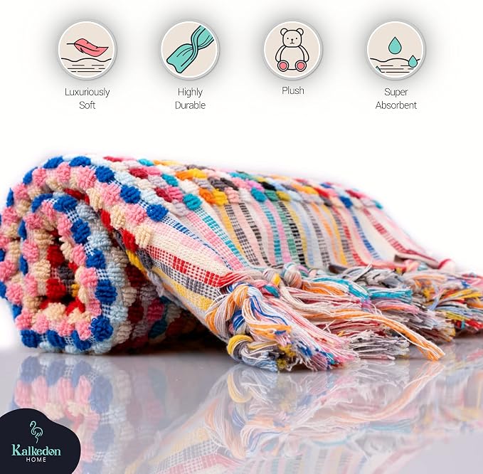 Organic Turkish Cotton Hand Towels for Bathroom | Oversized - 17 x 35 Inches | Large Soft Plush Fluffy Highly Absorbent Towels for Kitchen, Hand and Face (Rainbow, Hand Towel)