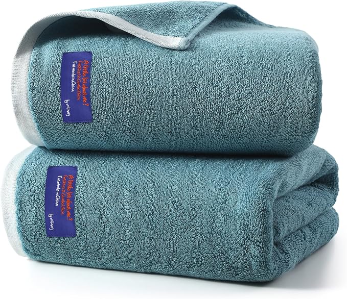 REDKISS 2 Pack Cotton Bath Towels, Soft Absorbent 600 GSM, 27x54 Inch | Quick Dry | Reinforced Stitching | Modern Contrast Border Design | Machine Washable | Bathroom, Gym|Spa & Guest Use | Blue