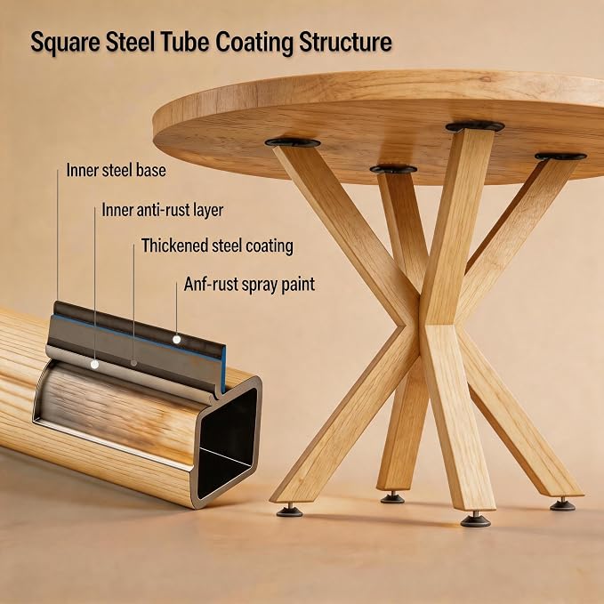 Metal Table Legs 28 Inch, Artistic Heavy Duty Dining Table Base with Suction Cups & Pre-Drilled Holes, Fits Glass Marble Wood Tops, DIY Desk Coffee Table Legs, 1000LBS Capacity, Natural Colour