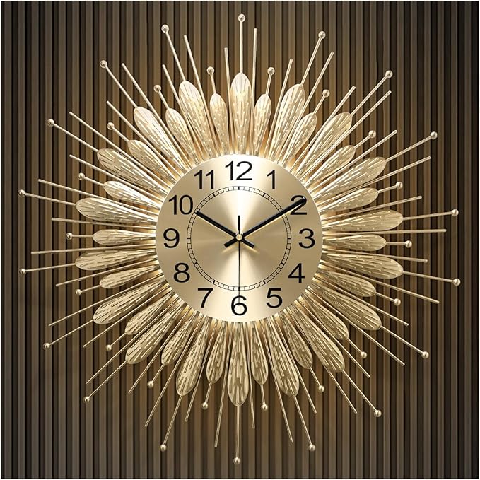27" Gold Mid Century Modern Wall Clock，Battery Operated Decorative Decorative Metal Wall Clock for Living Room/Bedroom/Office/Bathroom Wall Art&Clocks