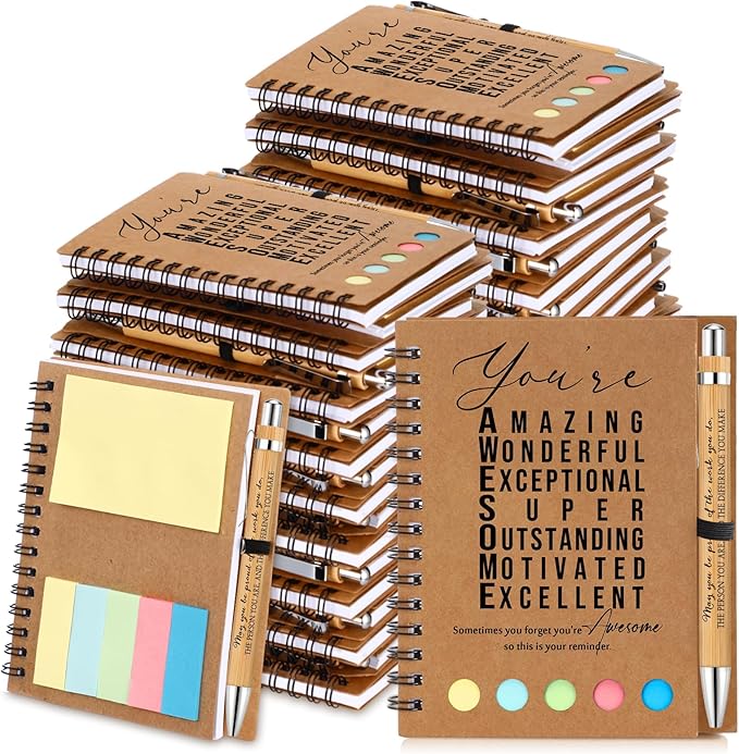 Jetec Inspirational Notebooks Bulk Spiral Notebook with Sticky Notepad Motivational Pens Valentines Day Gifts for for Employee Coworker Nurse Staff Teacher Nurse Volunteer(25 Sets,Amazing)