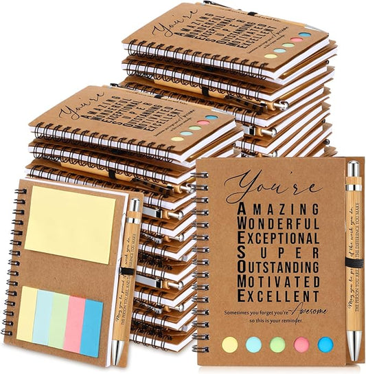 Jetec Inspirational Notebooks Bulk Spiral Notebook with Sticky Notepad Motivational Pens Valentines Day Gifts for for Employee Coworker Nurse Staff Teacher Nurse Volunteer(25 Sets,Amazing)