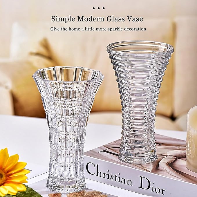Clear Crystal Vase,Glass Flower Vase Thickening Design for Home Decor Centerpieces, Wedding, Mothers Gift