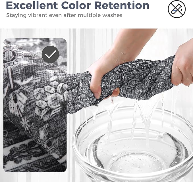 OPPODREAM Vintage Black Area Rugs 3x5, 3 x 5 Retro Washable Rug Non Slip, Low-Pile Faux Wool Carpet, Distressed Floor Mat for Living Room, Bedroom, Kitchen, Office, Dorm, Dinning Room
