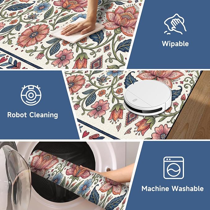 2'x3' Boho Floral Area Rug Vintage Colorful Botanical Carpet Non-Slip Washable Rugs for Entryway Bedroom Living Room Nursery Kitchen Playroom Home Decor