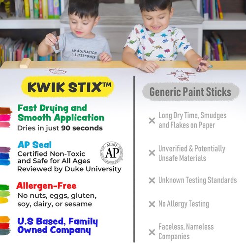 Kwik Stix Solid Tempera Paint Sticks - 24 Washable Colors | Non-Toxic & Quick Drying for Kids