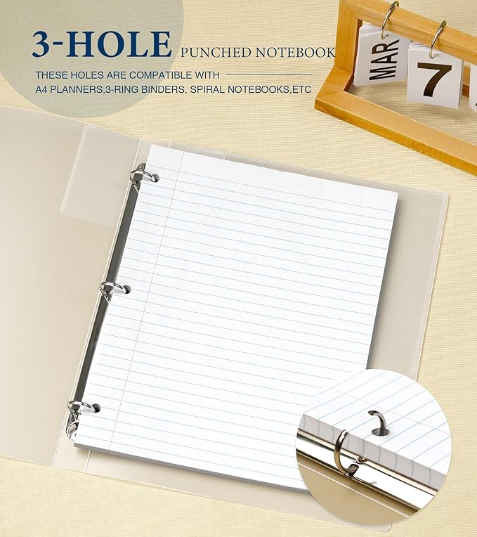 400 Sheets 8.5 x 11 Wide Ruled Paper, Loose Leaf Paper, 3 Hole Punch Paper 8.5 x 11 White Loose Leaf Notebook Paper for 3 Ring Binders, Lined Paper Wide Ruled, Writing Paper (4 Pack)