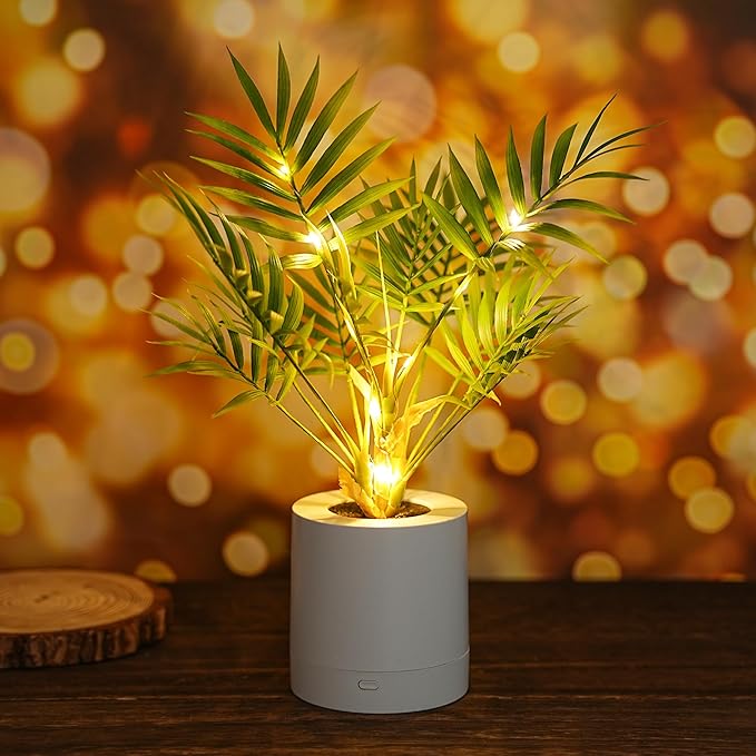 WSYEAR Artificial Lighted Areca Palm Tree Lamp Night Light for Womens Christmas Birthday Gifts, DIY Bonsai Decor, Perfect Ideal for Ambiance Wedding Party Bedroom Bar Coffee Shop Decor Light