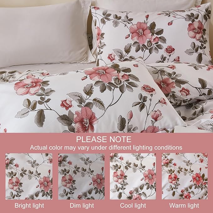Bedding_Dreamer Floral Comforter Set 100% Cotton Comforter Sets Queen 3pcs Vintage Boho Floral Bedding Ultra Fluffy Soft Reversible Lightweight All Seasons Bedding Set Cottagecore Botanical Comforters