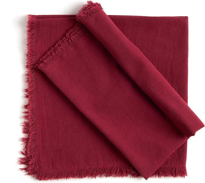 ACCENTHOME Burgundy Cotton Linen Napkin Set of 12 18x18 inch Dinner Napkins - Washable Soft Premium Reusable Perfect Fall Thanksgiving Table Napkins for Family Dinners Christmas & Everyday Use