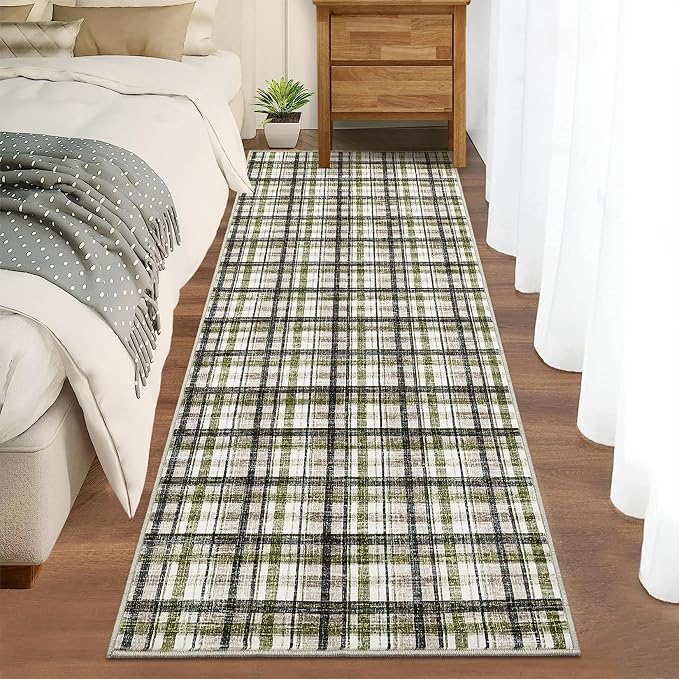 Modern Runner Rug 2x6 Non-Slip Washable Kitchen Runners, Low Pile Non-Shedding Floor Carpet, Stain Resistant Long Accent Rug for Kids Room, Bedroom Laundry Bathroom Foyer
