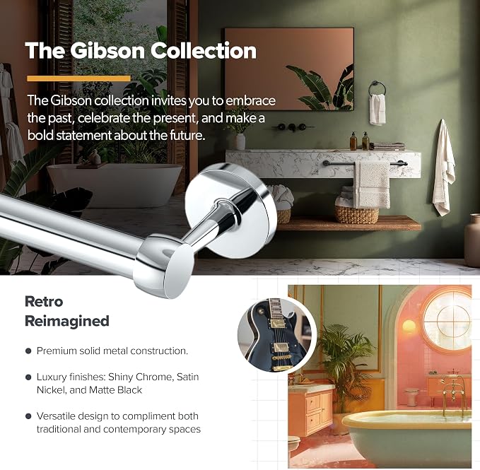 Gatco 5211MX Gibson Towel Bar | Retro Modern Wall-Mounted Bathroom Towel Bar | Stylish Decorative Hardware, Heavy Duty Metal, EZ Ancor Mounting | Matte Black Finish