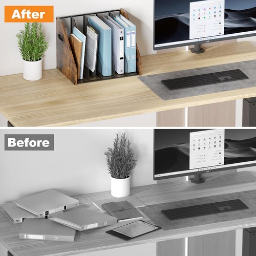 Piskyet Binder Organizer - Wooden Desk File Holder with 5 Vertical Compartments | Ideal for Office & Home