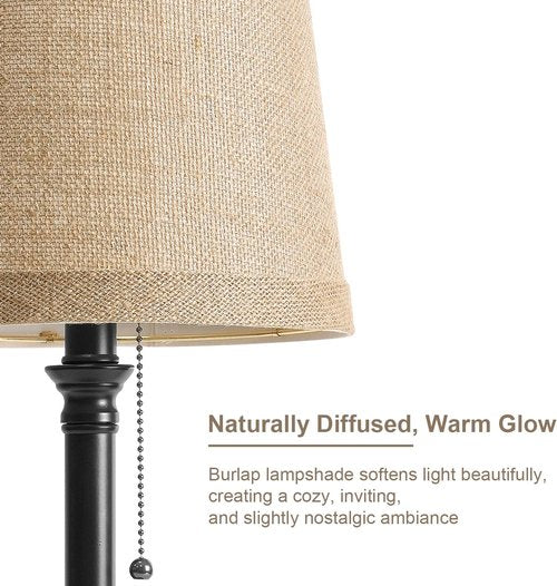 Oneach 19.5" Small Table Lamp - Stylish Black Bedside Lamp with Fabric Shade for Bedroom & Office
