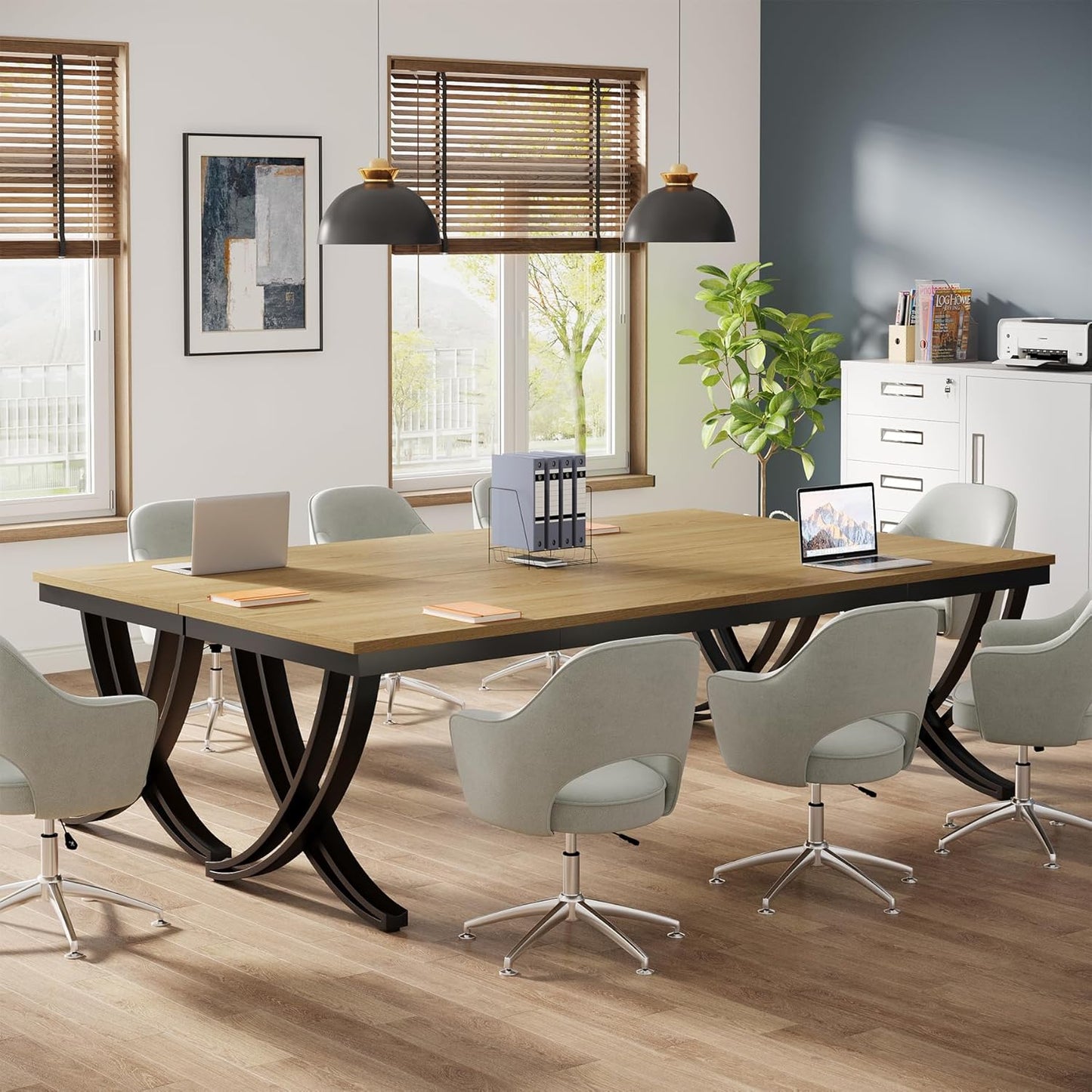 Tribesigns 6.5FT Conference Table - Rectangular Business Desk for 6-8 People | Durable Metal Frame, Oak Finish