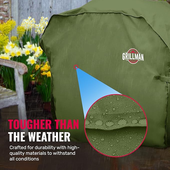 Grill Cover by Grillman, Green, 64 Inch, BBQ Outdoor Grill Covers, Charcoal & Gas Grills, Waterproof, Rip-Proof, Weather-Resistant, Anti-UV, Barbecue Cover for Weber, Genesis, Charbroil, Nexgrill, etc