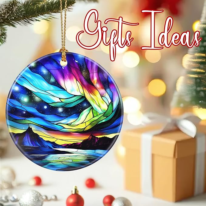 Christmas Ornaments, 2.8 Inch Ceramic Hanging Ornament, Christmas Tree Ornaments, Xmas Decorations, Holiday Decorations, Holiday Party Gifts, and Xmas Gift Ideas - Aurora Borealis
