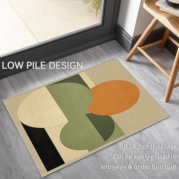 Mid Century Modern Rug 8x12, Washable Abstract Geometric Rugs for Living Room Bedroom, Minimalist Area Rug for Home Decor, Non Slip Backing Floor Carpet - 8 x 12 ft