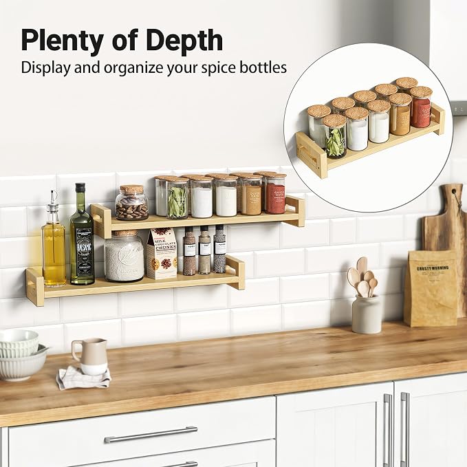 Vailando Floating Shelves for Wall, Set of 3 Solid Wood Wall Mounted Shelves, 23.6" Natural Wood Display Shelf for Bedroom, Living Room, Bathroom, and Kitchen Decor - Heavy-Duty & Natural Pine