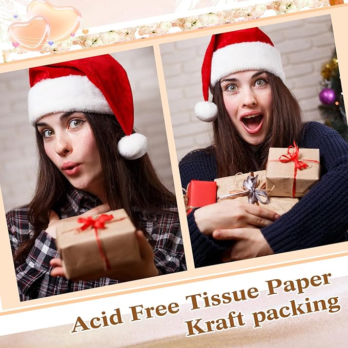 Qilery 500 Sheets Christmas Kraft Tissue Paper Bulk 15 x 20 Inch Wrapping Paper for Gift Bags Acid Free Tissue for Christmas Craft Supplies, Bouquets, Garlands, Forming Pompoms