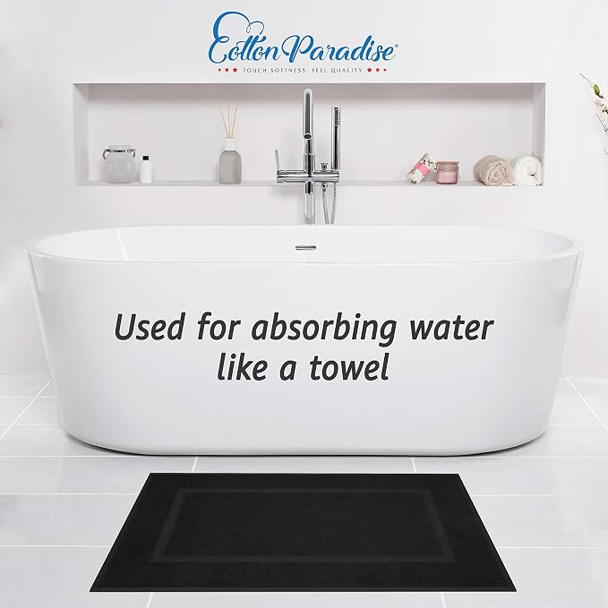 Cotton Paradise 100% Cotton Turkish Bathmat Set, Soft Absorbent Quick Dry, 2 Piece 20x34 Bathmat Floor Set, Coal Black