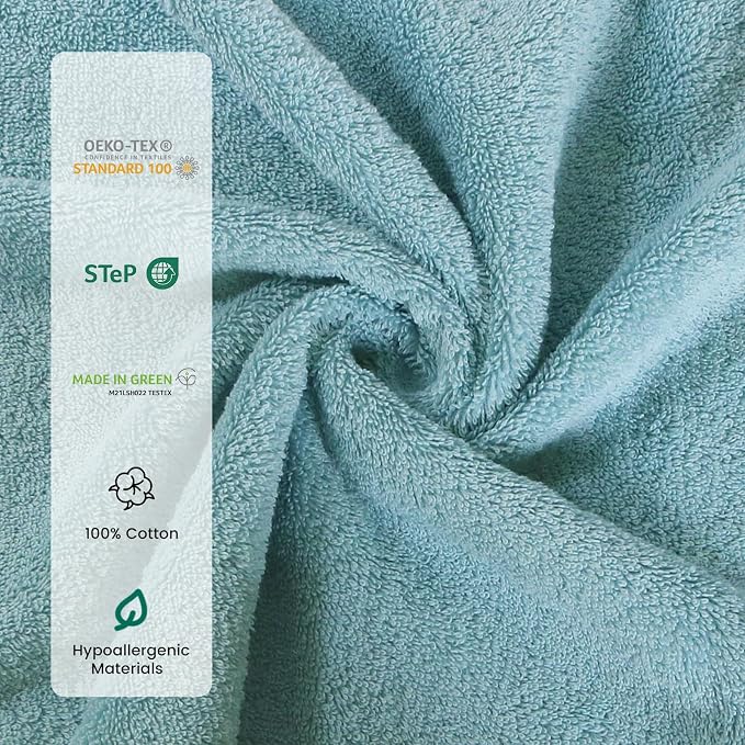 SEMAXE Bath Towel Set, 12 Piece Cotton Towel Set for Bathroom, More Towels for Family Use, Quick Dry with Hanging Loops, Easy Care, Blue