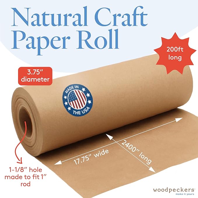 Craft Paper Roll, 17.75 x 2400 Inches Brown Kraft Paper, Eco-Friendly, Ideal for Bulletin Boards, Wrapping, Shipping