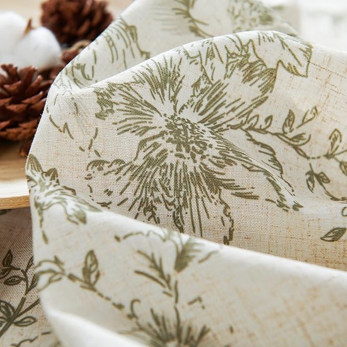 jinachan Linen Blend Floral Curtains for Living Room 54 Inch Length Christmas Sage Green Printed Curtain Rod Pocket Back Tab Farmhouse Peony Flower Patterned Drapes Bedroom Curtains Set 2 Panels