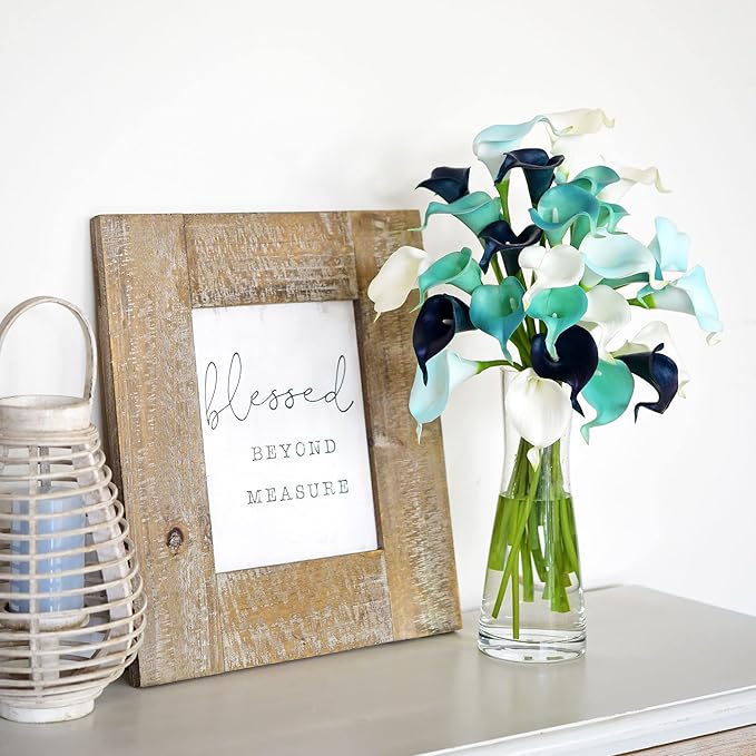 FiveSeasonStuff Real Touch Calla Lily Artificial Flowers Wedding Bridal Bouquet | Floral Arrangements | 15 Calla Lilies (Posh Blue Mix)