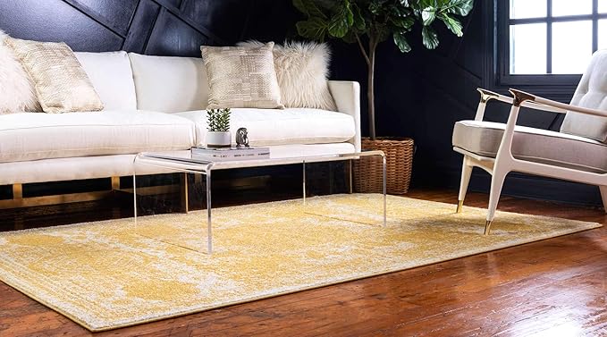 Unique Loom Bromley Collection Area Rug - Wells (8' x 11' Rectangle, Yellow/ Ivory)
