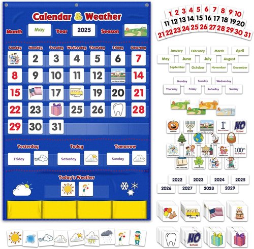 Godery Classroom Calendar & Weather Pocket Chart - 149 Organized Pieces for Effective Learning