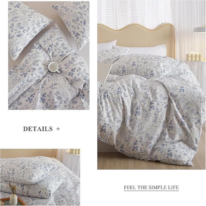 Vintage Flower Comforter Set King Blue Floral Bedding Comforter Cottagecore Flower Botanical Comforter Set Fluffy Soft Coquette Bedding King Size Lightweight Boho Floral Comforter with 2 Pillowcases