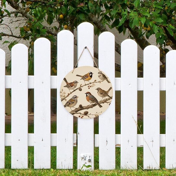 VstaDank Vintage Bird Wall Decor Round Wood Hanging Sign 7.9x7.9 in Wooden Circle Door Hanger with Ropes, Rustic Wall Art Decor for Home Front Door Indoor Outdoor Decoration