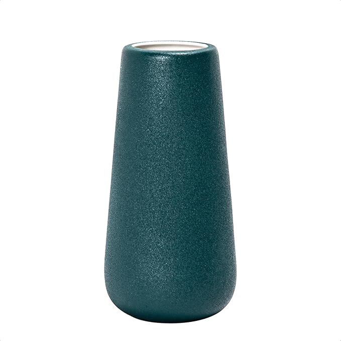 D'vine Dev 8 Inch Ceramic Flower Vase Textured Finishing, Minimalist Design for Kitchen, Bedroom, Living Room, Centerpieces, Office, Emerald Sandstone, VS-XH-C-1
