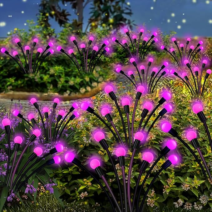 Kohlrabi Solar Garden Lights Outdoor, 10 Pack 80 LED Pink Firefly Lights Waterproof, Sway by Wind, Solar Wind Swaying Light for Yard Patio Backyard Garden Planter Flower Bed Pathway Decoration