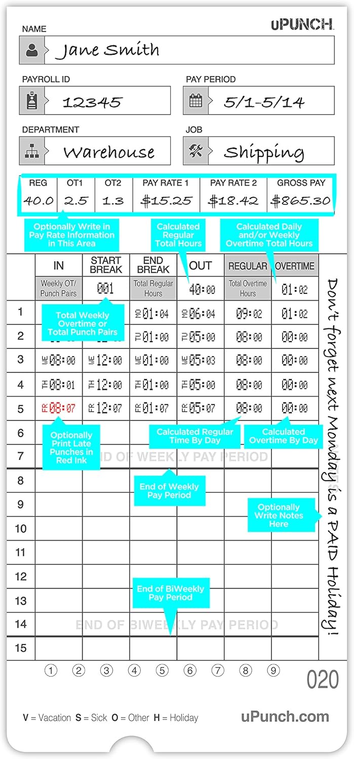 uPunch Time Cards - 50 Pack for HN4000 | Durable and Reliable Timekeeping Solution