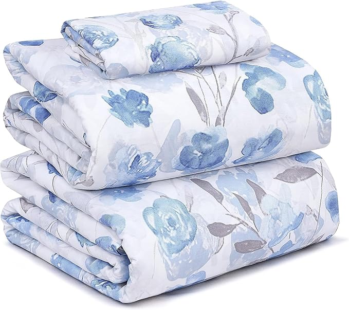 RUVANTI 100% Cotton Twin Sheets Set, 3 Pieces, Soft & Breathable Percale Weave Bedding, Deep Pocket 16", Hotel Standard, Crisp Cool Feel, Durable, Perfect Floral Bed Sheet, Monotones