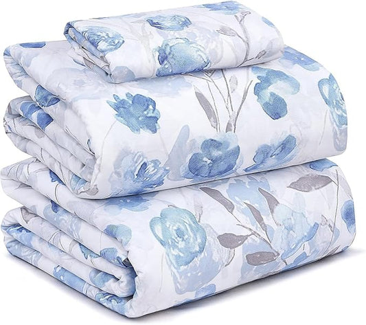 RUVANTI 100% Cotton Twin Sheets Set, 3 Pieces, Soft & Breathable Percale Weave Bedding, Deep Pocket 16", Hotel Standard, Crisp Cool Feel, Durable, Perfect Floral Bed Sheet, Monotones
