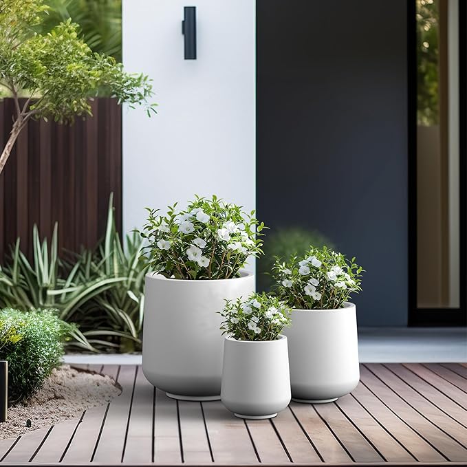 Kante 15.3"+11.6"+8.2" Dia Round Concrete Planter, Large Outdoor Indoor Planter Pots Containers with Drainage Holes and Rubber Plug for Home Garden Patio, Pure White