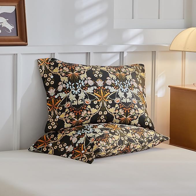 mixinni Duvet Cover Full Size, Cotton Percale Farmhouse Bedding Sets Soft Aesthetic Flowers Plants Comforter Cover for All Season, 3 Pieces Cute Floral Bedding Comforter Set for Women-Full Size
