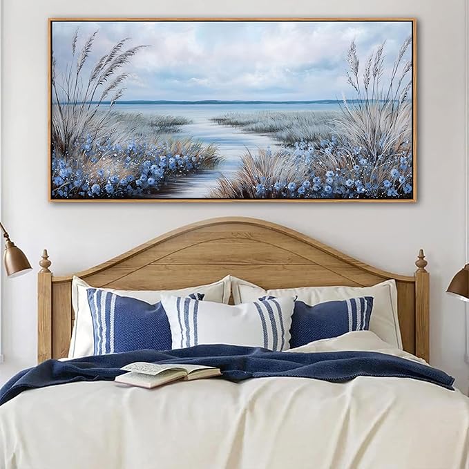 KLAKLA Beach Wall Art for Living Room 48x24 Inches Blue Ocean Wall Paintings Sea Wave Canvas Picture Artwork Modern Poster Bedroom Office Home Decor